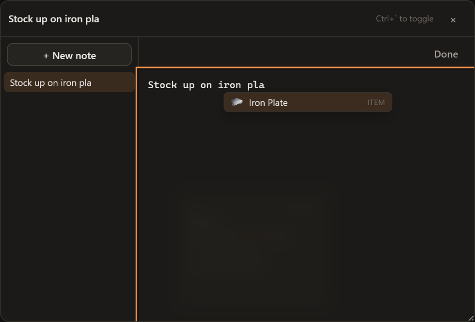 The scratchpad completing an item name